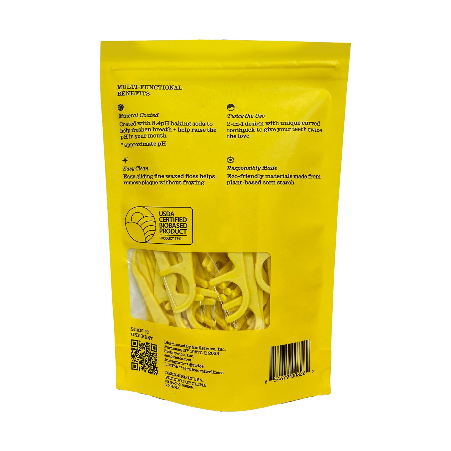 Floss Picks – Plant-Based, No-Fray, Vegan Wax & Baking Soda – 75 Count