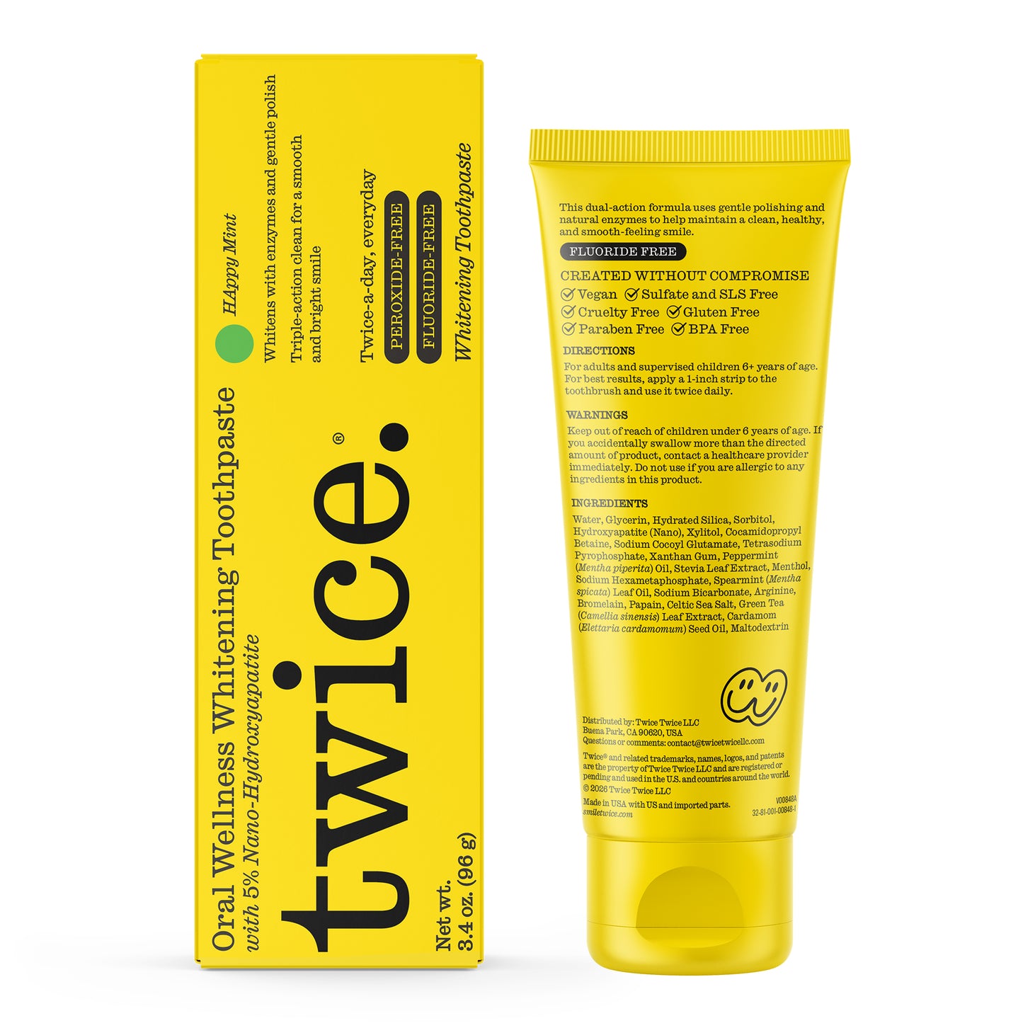 Happy Mint Whitening Toothpaste with 5% Nano-Hydoxapatite - Fluoride-Free & Peroxide-Free, 3.4 oz