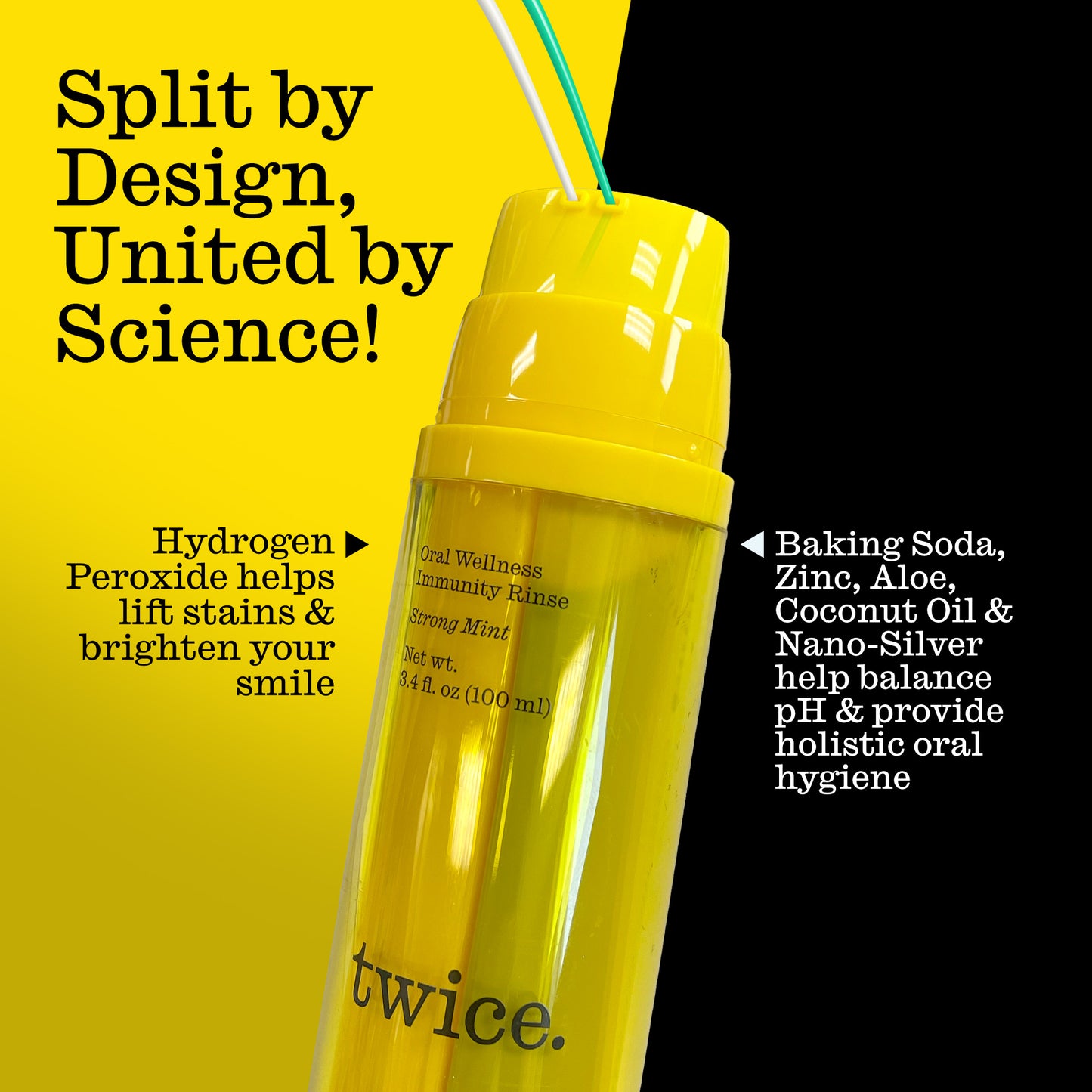 Dual Chamber Mint Mouthwash – Ultra Concentrated Oral Rinse, Alcohol-Free, Fluoride-Free, 3.4oz