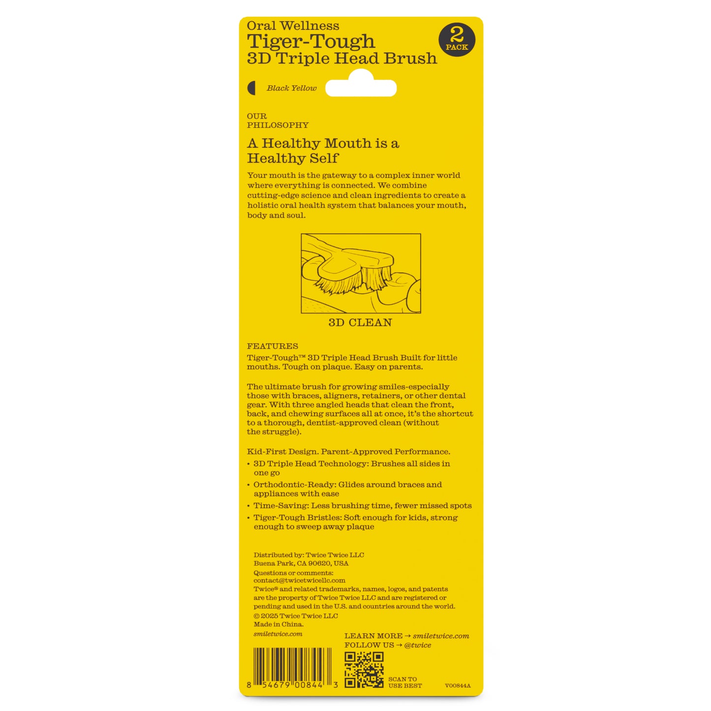 Kids Soft Oral Wellness 3D Triple Head Toothbrushes, Gum Friendly, 2 Pack