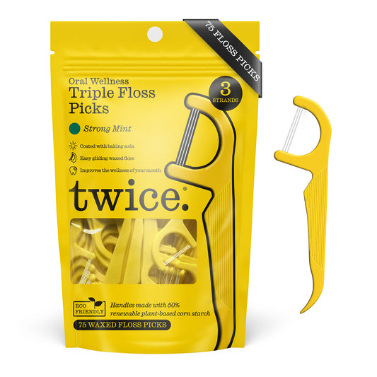 Floss Picks with 3-Strands – Wax-Coated Floss & Toothpick, Strong Mint, 75 Ct