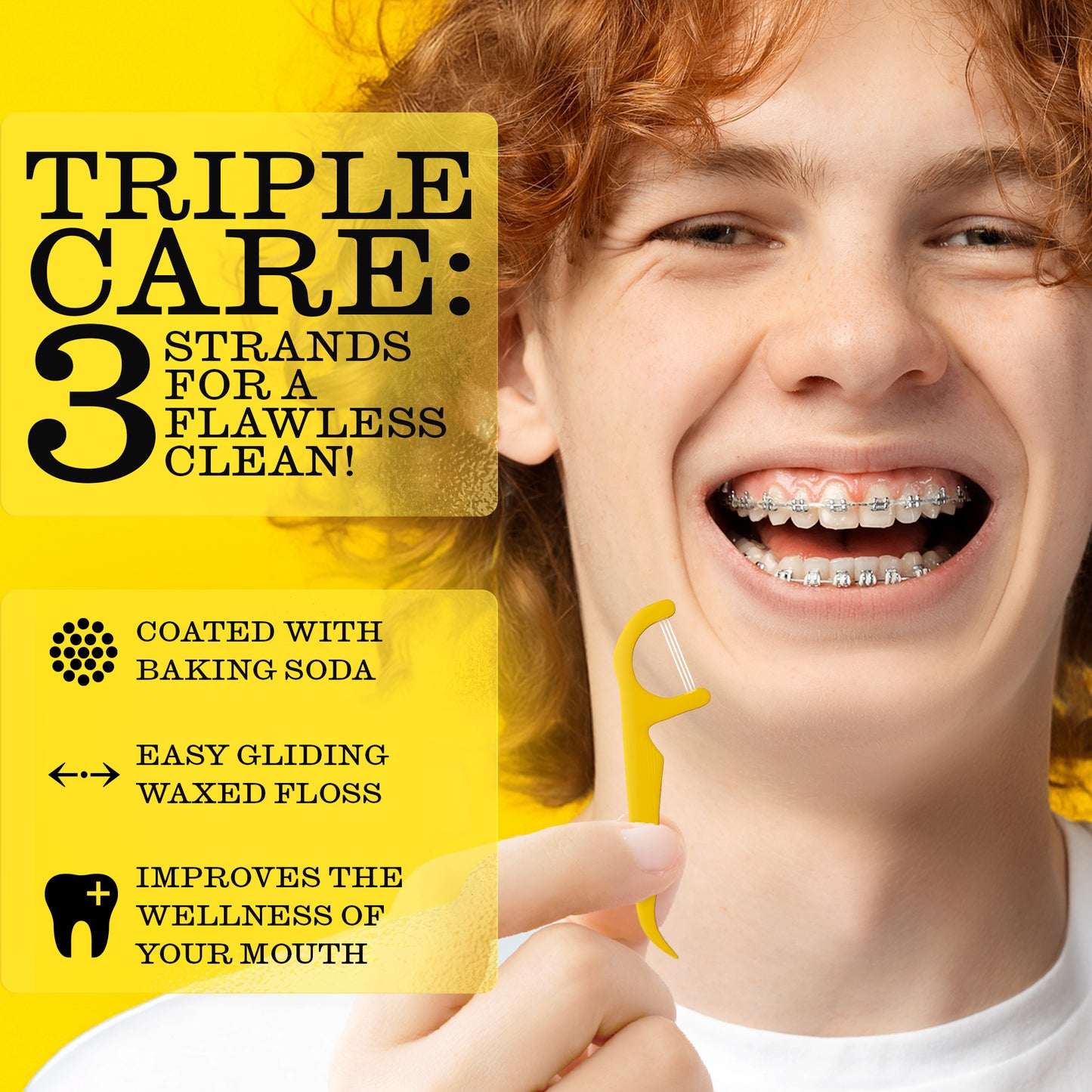Floss Picks with 3-Strands – Wax-Coated Floss & Toothpick, Strong Mint, 75 Ct