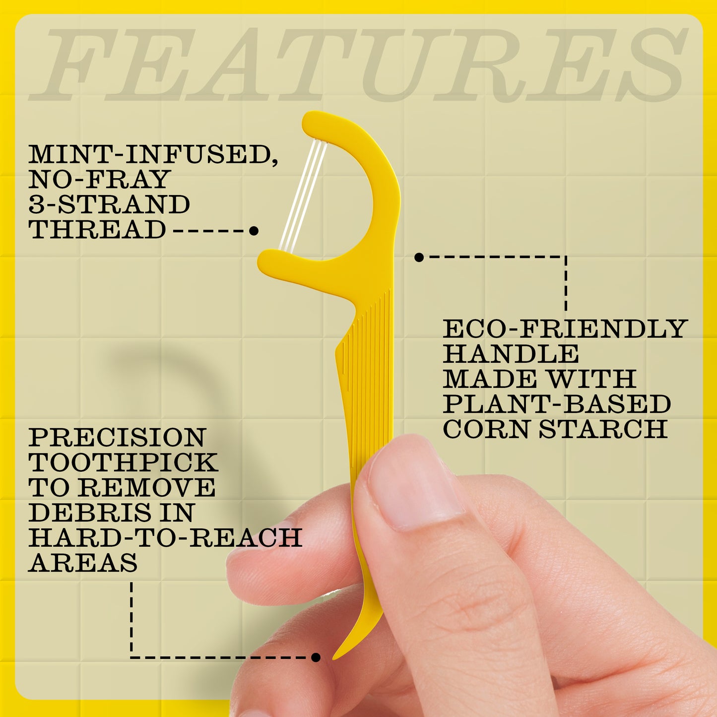 Floss Picks with 3-Strands – Wax-Coated Floss & Toothpick, Strong Mint, 75 Ct
