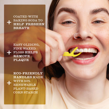 Floss Picks with 3-Strands – Wax-Coated Floss & Toothpick, Strong Mint, 75 Ct