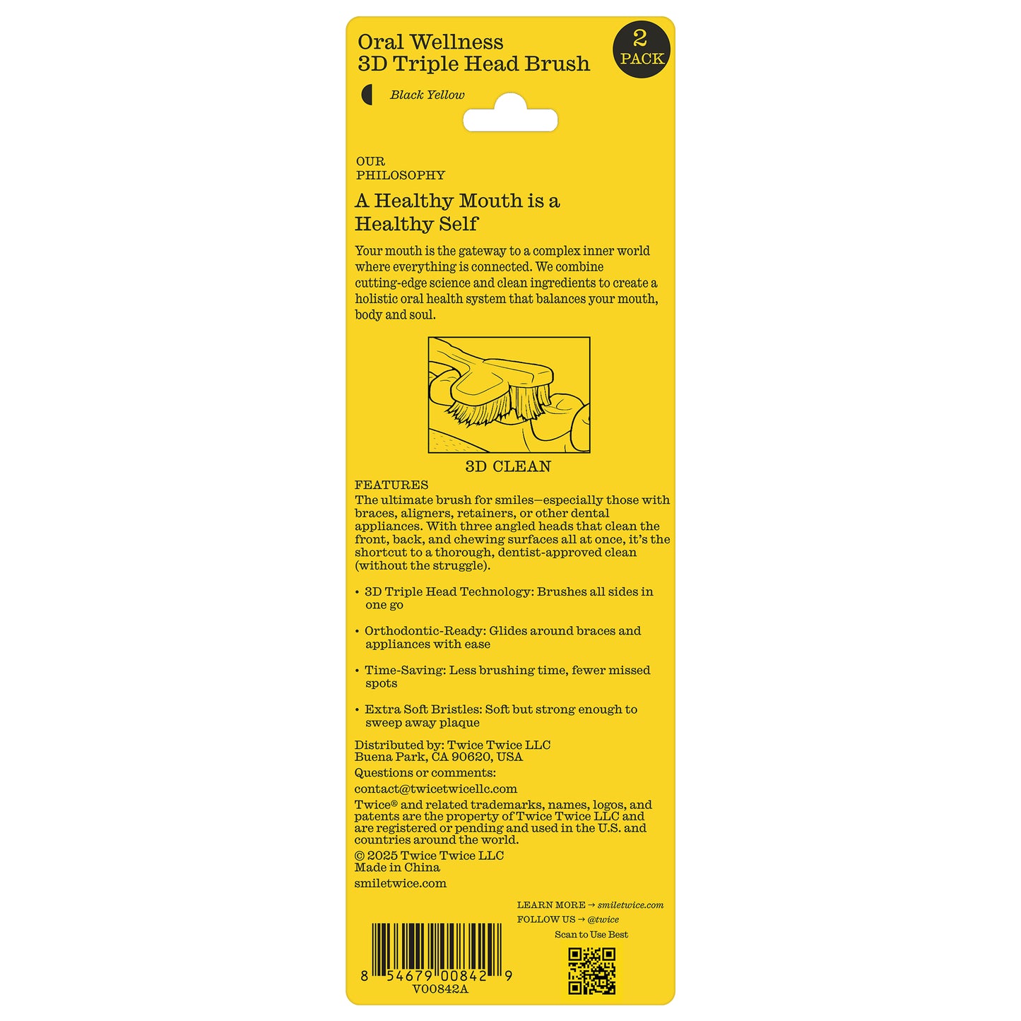 Soft Oral Wellness 3D Triple Head Toothbrushes, Gum Friendly, 2 Pack