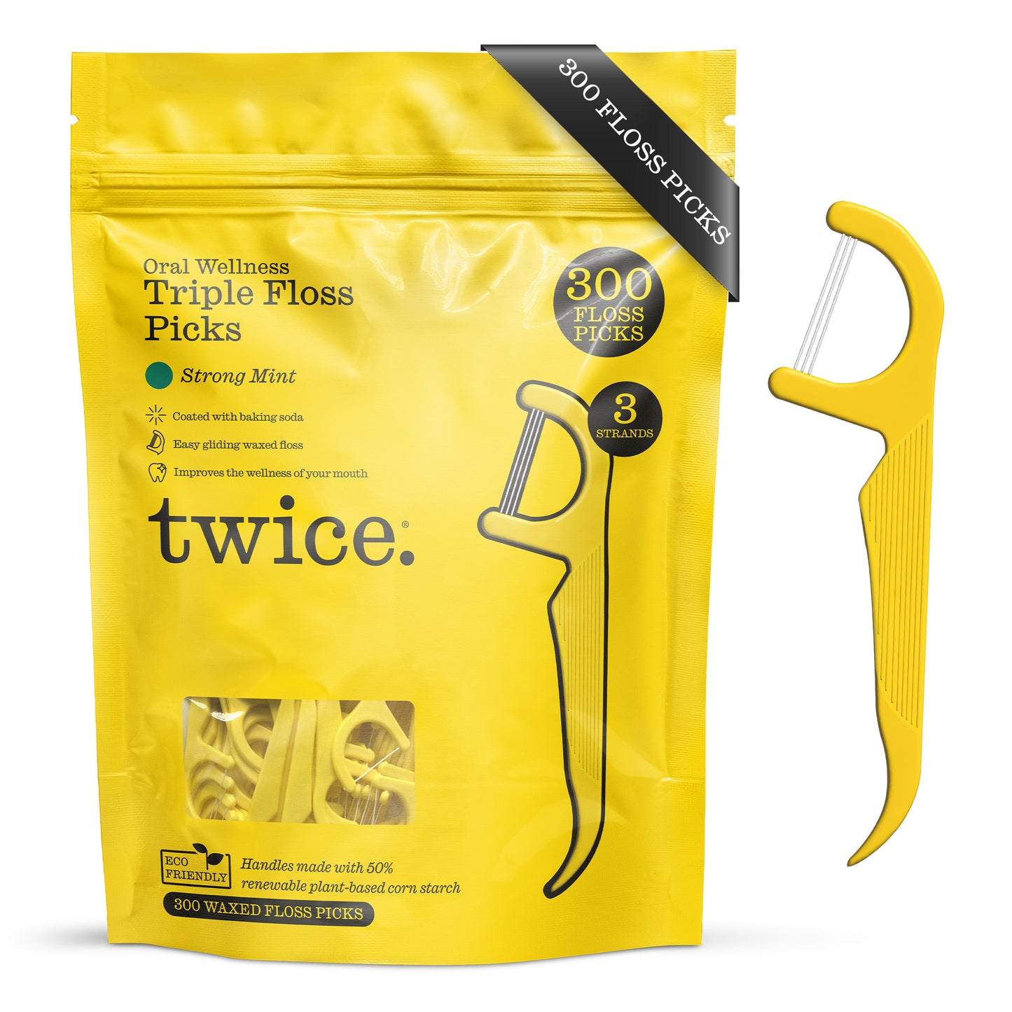 Floss Picks with 3-Strands – Wax-Coated Floss & Toothpick, Strong Mint