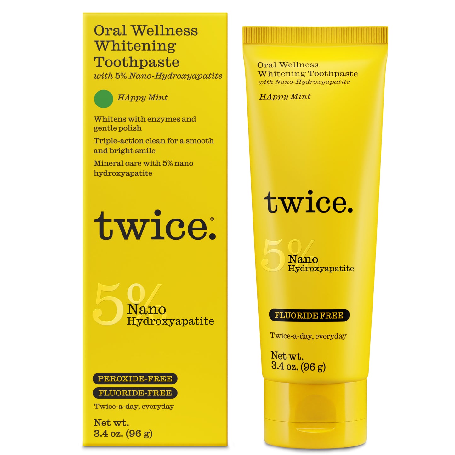Happy Mint Whitening Toothpaste with 5% Nano-Hydoxapatite - Fluoride-Free & Peroxide-Free, 3.4 oz