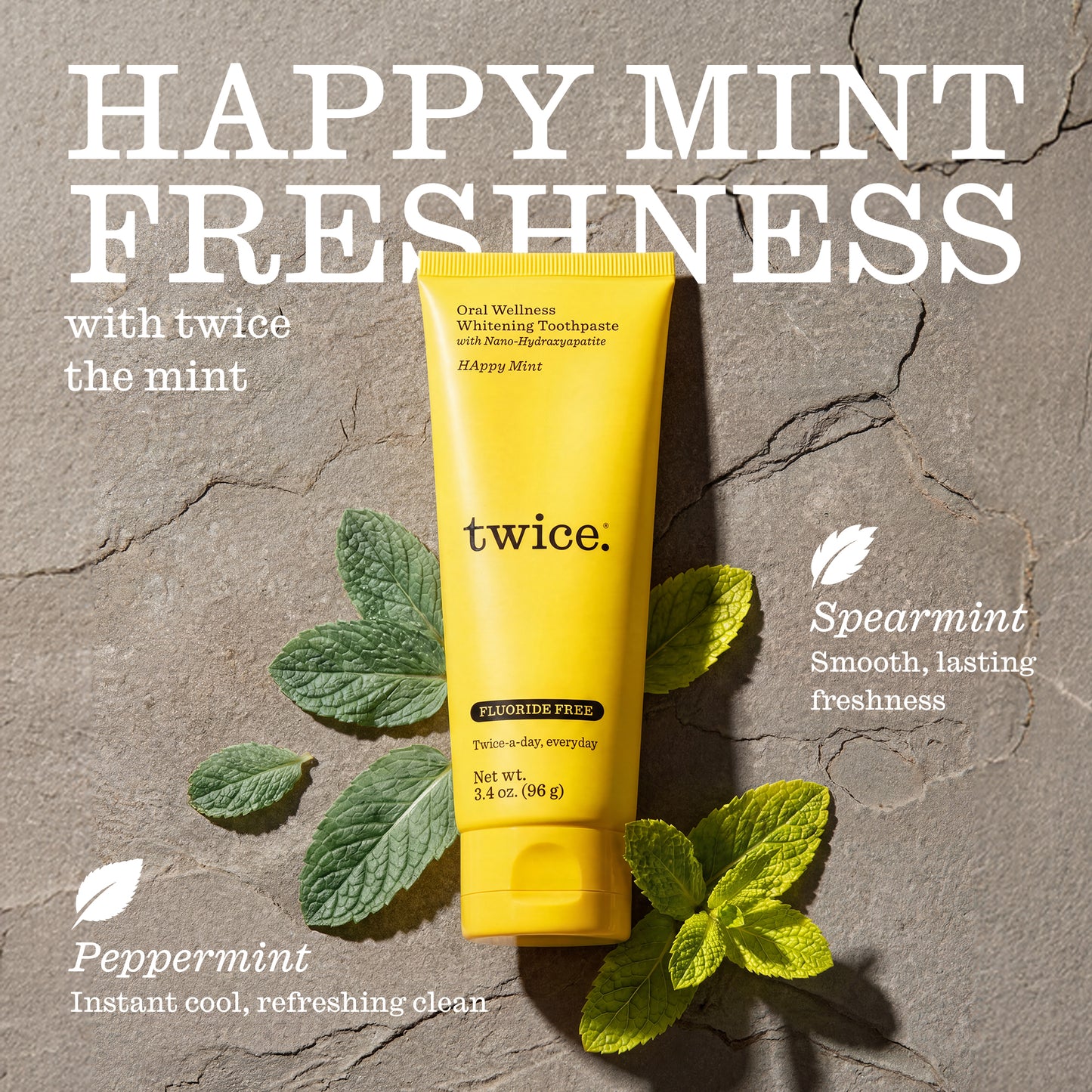 Happy Mint Whitening Toothpaste with 5% Nano-Hydoxapatite - Fluoride-Free & Peroxide-Free, 3.4 oz