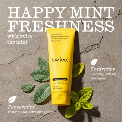 Happy Mint Whitening Toothpaste with 5% Nano-Hydoxapatite - Fluoride-Free & Peroxide-Free, 3.4 oz