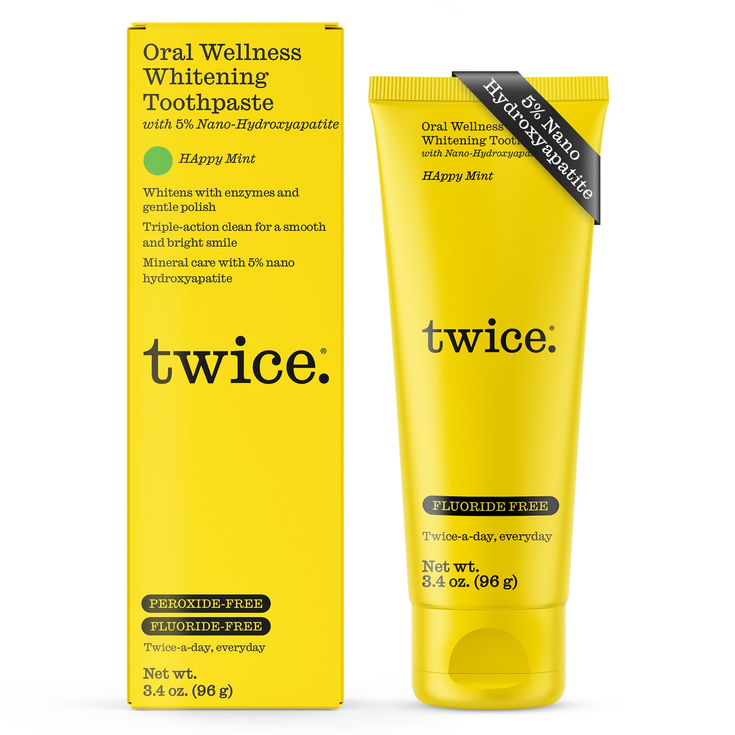 Happy Mint Whitening Toothpaste with 5% Nano-Hydoxapatite - Fluoride-Free & Peroxide-Free, 3.4 oz