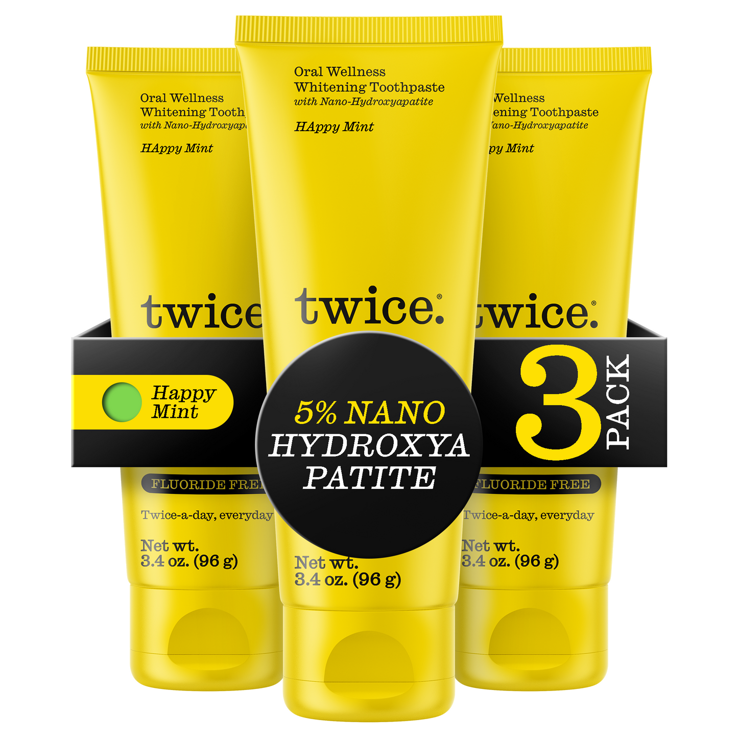 Happy Mint Whitening Toothpaste with 5% Nano-Hydoxapatite - Fluoride-Free & Peroxide-Free, 3.4 oz