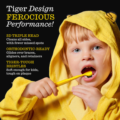 Kids Soft Oral Wellness 3D Triple Head Toothbrushes, Gum Friendly, 2 Pack