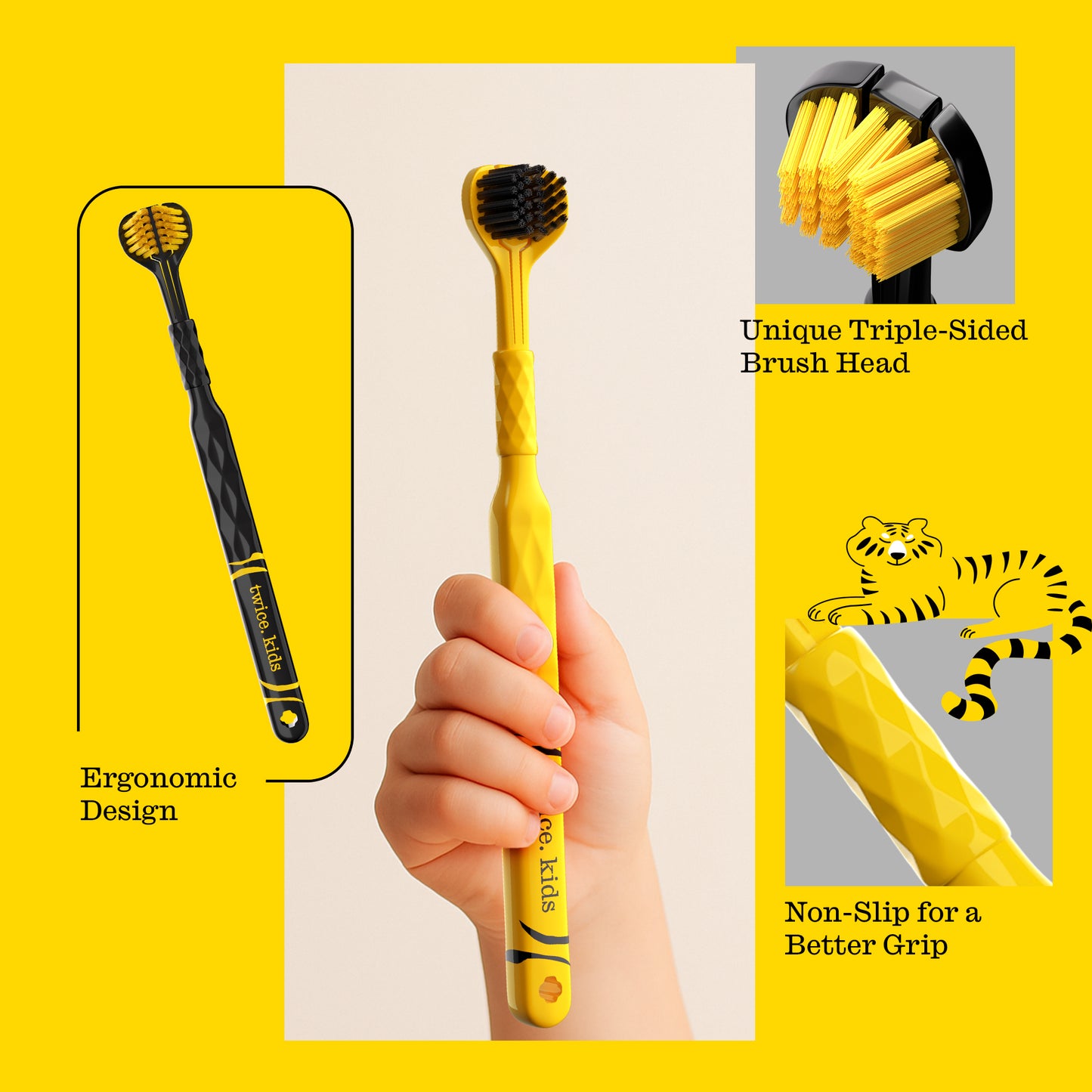 Kids Soft Oral Wellness 3D Triple Head Toothbrushes, Gum Friendly, 2 Pack