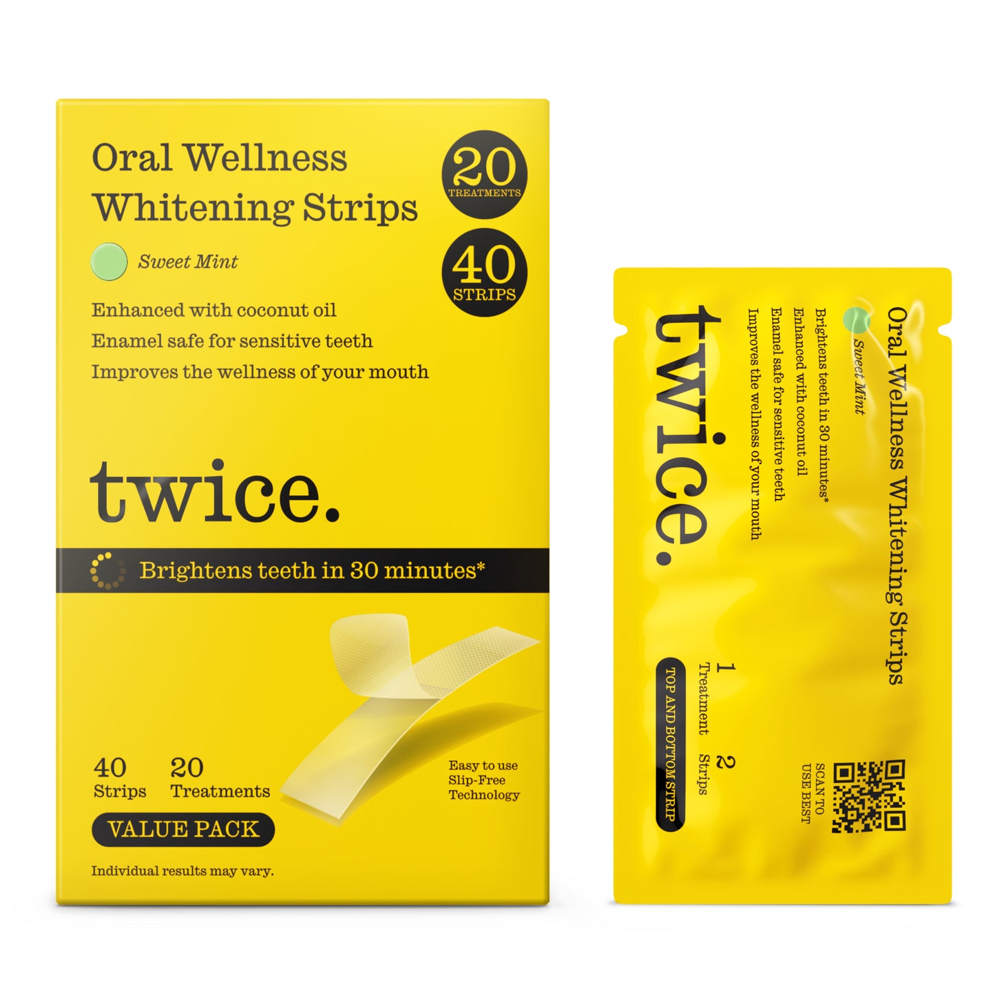 Whitening Strips – Clean Formula, Gentle Whitening – 20 Treatments (40 Strips)